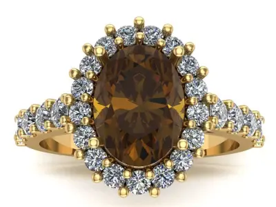 Oval Gemstone Ring with Brilliant Accents 3D print model