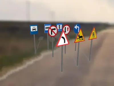 Road signs PBR low-poly game ready Low-poly 3D model