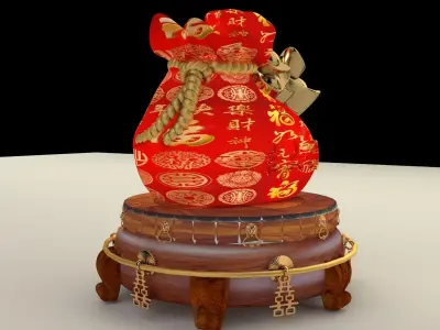 Chinese gold ingot moneybag with display stand  3D model