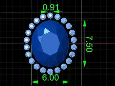 pendant Oval Diamond pave 1148 3D print model