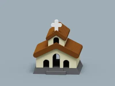 Voxel Church Low-poly 3D model