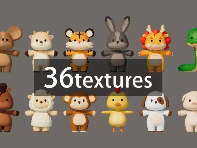 Rigged Cartoon Animals Collection Pack-001 Low-poly 3D model