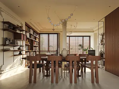 luxury living room dining room interior scenes 45 3D model purchase
