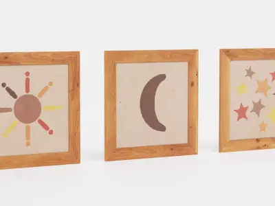 -Wall Pictures - Sun and Moon and Stars- Low-poly 3D model