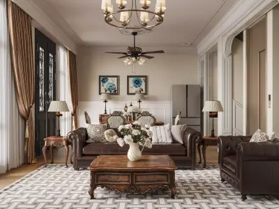 Luxury living room dining room interior scenes 05 3D model