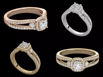 Luxury Halo Diamond Ring CAD Design With Double Shank 3DM STL 3D print model