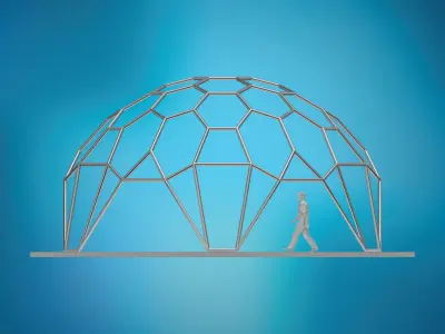 hexadome hexagonal dome with glass and wire frame structure 3D model