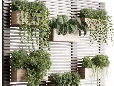 plants set partition in wooden frame Vertical graden 3D model