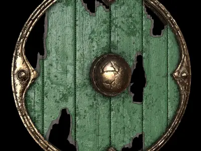 Round destroyed shield  PBR Game ready Low-poly 3D model