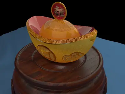 Chinese gold ingot piggy bank  3D model