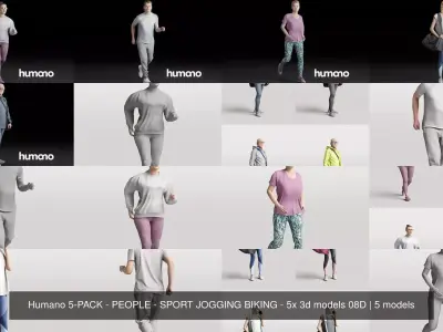 Humano 5-PACK - PEOPLE - SPORT JOGGING BIKING - 5x 3d models 08D