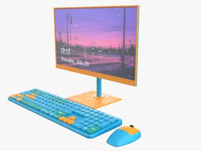 Wireles Computer Set Keyboard Mouse Monitor Iceberg Blue Version 3D model