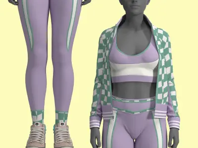 Retro Sport Jacket Bra Leggings Fitted to Gen8 Body Mesh 3D model