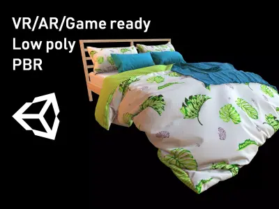 Low Poly bed model with PBR matkit Low-poly 3D model