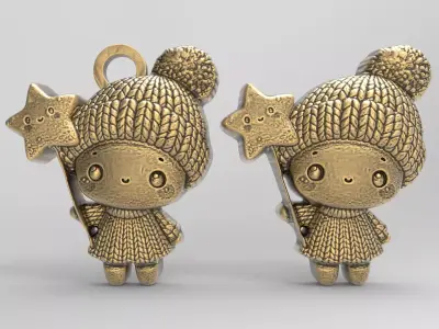 christmas little girl with star decor  3D print model