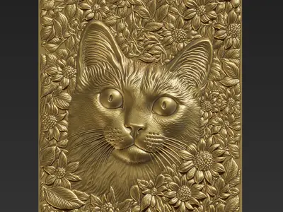 Cat Head with Flowers Background A26 3D print model
