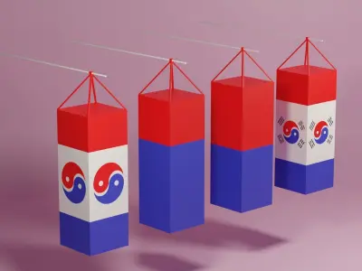  Cartoon Korean Lantern Collection Low-poly 3D model