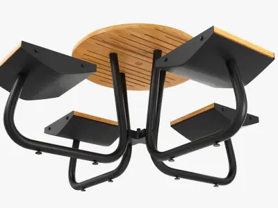 Outdoor Wood Umbrella Table with 4 Seats 3D model