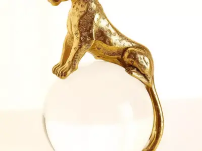 Golden Panther Crystal Ball Art Decor Animal Sculpture 3D Low-poly 3D model