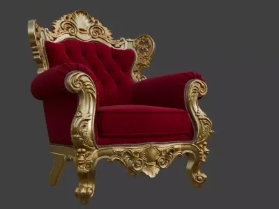 Ornate Gold and Red Throne Armchair 3D model