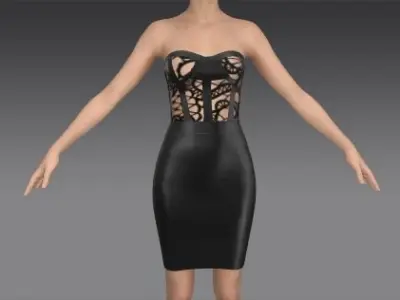 STRAPLESS DRESS CORSET BLOUSE LACE DETAIL  3D model