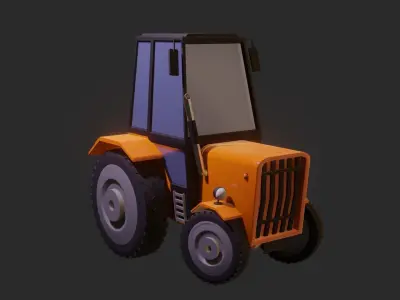 Low Poly Tractor orange Low-poly 3D model