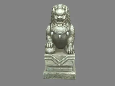 Stone lion sculpture - Asian lion sculpture Low-poly 3D model