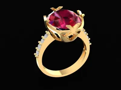 Elegant Oval Gemstone Ring with Side Diamonds  1688 3D print model