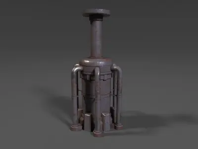 Vertical rusty sci-fi device - generator column Low-poly 3D model