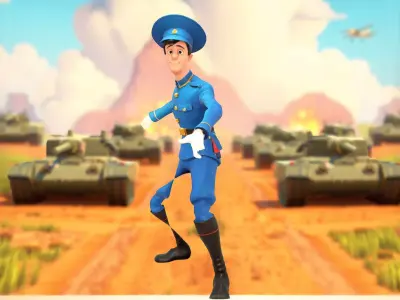 Blue Officer Character model pack Low-poly 3D model