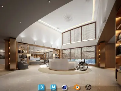 Hospital Reception Corridor Lobby Design - Dental Clinic Low-poly 3D model