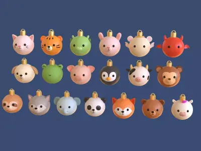 Christmas Animal Ornament Ball Pack 01  Low-poly 3D model