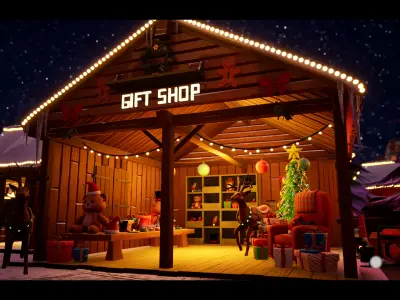 Modular Stylized Christmas Market Low-poly 3D model