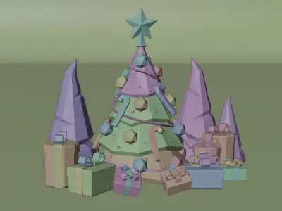 CHRISTMAS TREE BEAUTIFUL WITH GIFTS Low-poly 3D model