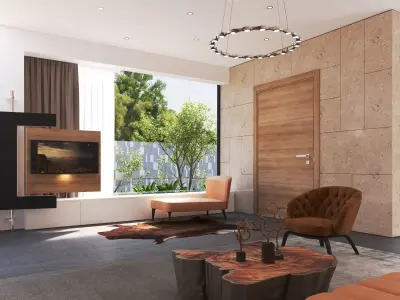 Modern Living Room and Kitchen 3D model