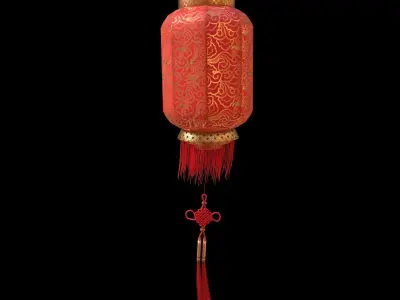 A golden Chinese lantern with a Chinese knot animation  Low-poly 3D model