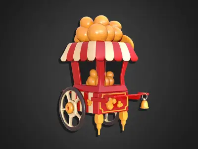 Asset - Cartoons - Food Popcorn Cart 3D model