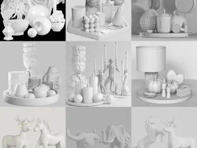 Large set with a decor for a cafe or home 3D model