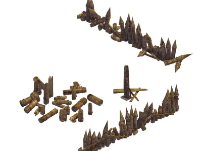 Game Wooden Pole - Broken Fence 03 3D model