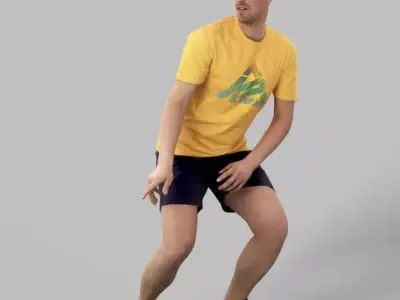 Casual Sport Man Mistery playing football anticipating Low-poly 3D model