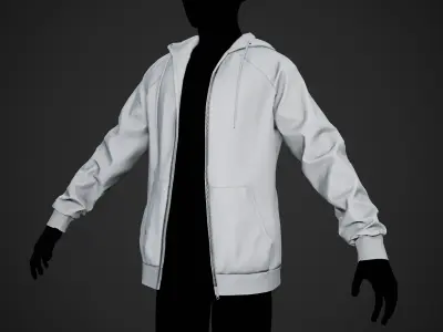 White Open Hoodie Style 1 Low-poly 3D model