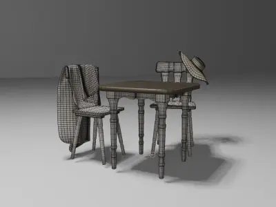 Vintage Wood Living Set Low-poly 3D model