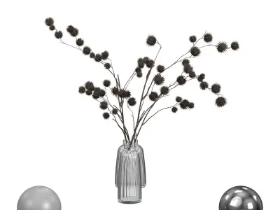 Bouquet of Dried Flowers in a Glass Vase 3D model