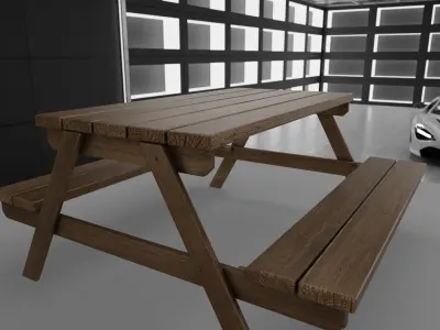 Realistic Wooden Picnic Table 3D Model PBR Textured Low-poly 3D model
