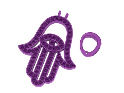 Hamsa Pendant Necklace with Diamonds Printable 3D Model 3D print model