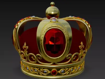 Golden Crown with Emerald Gems 3D model