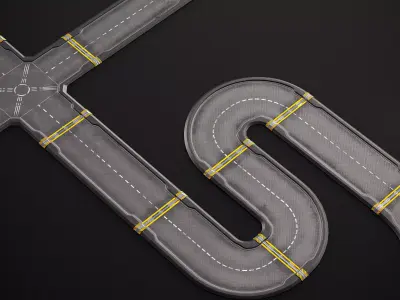 Sci-fi Modular Road Kitbash PBR  Low-poly 3D model