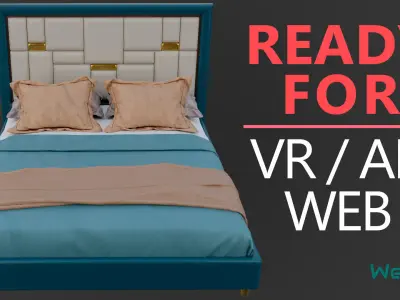 Queen Bed Frame with Headboard Low-poly 3D model