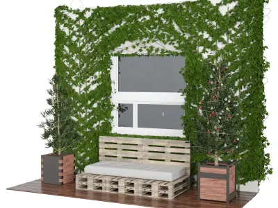 Balcony with ivy covered wall 3d model Low-poly 3D model