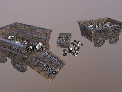  Gold Mine Cart Low-poly 3D model
